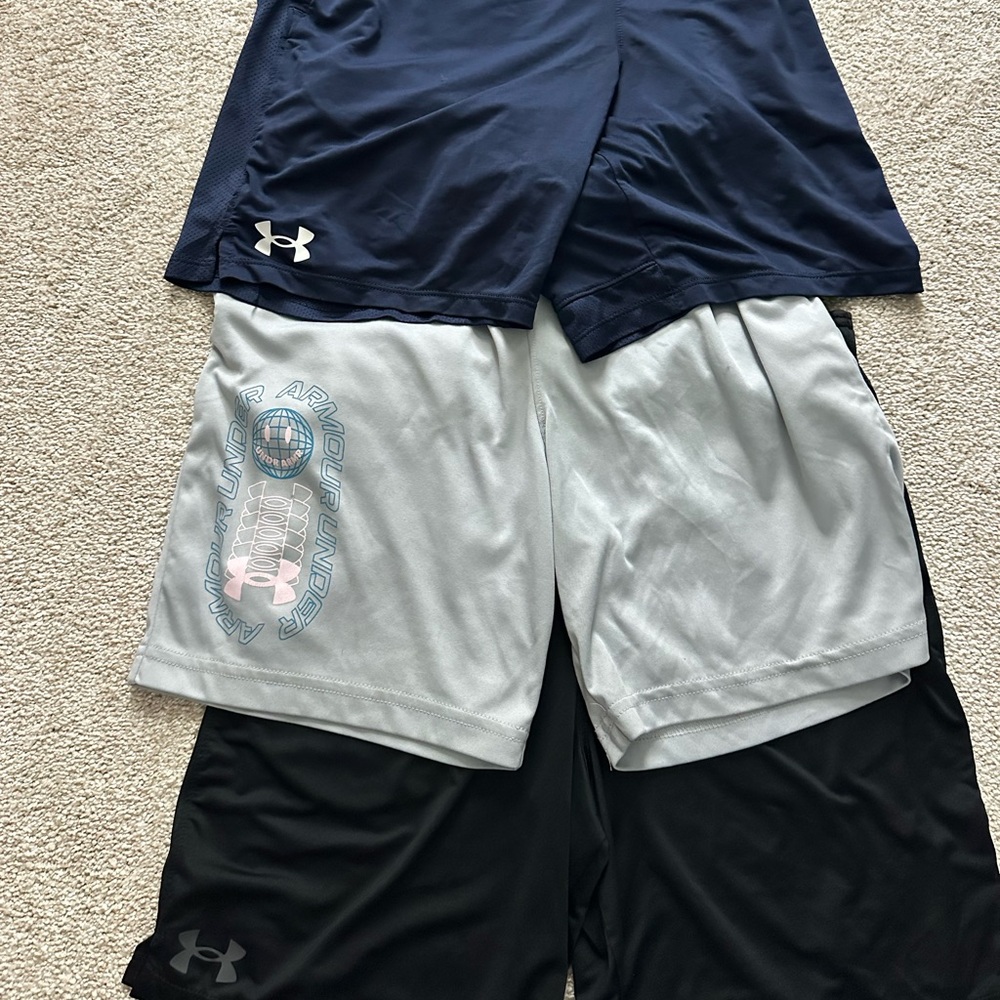 3 Under Armour Athletic Shorts (Navy, Grey, and Black) - Youth Large